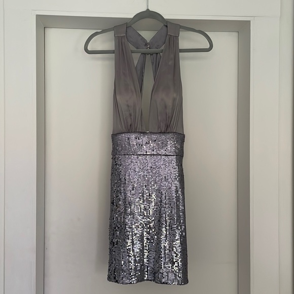 BEBE silver sequin party dress XS